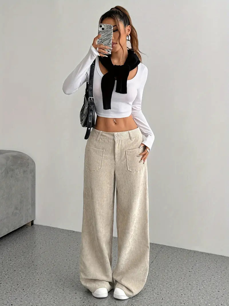 Eveloria Damen Cordhose Baumwollmischung Weit - Eveloria