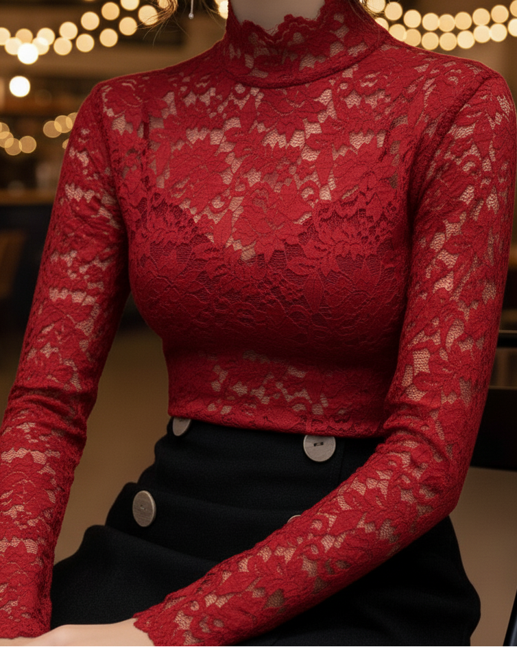 Damen Spitzenbluse Stehkragen Weiße Frühlingsbluse