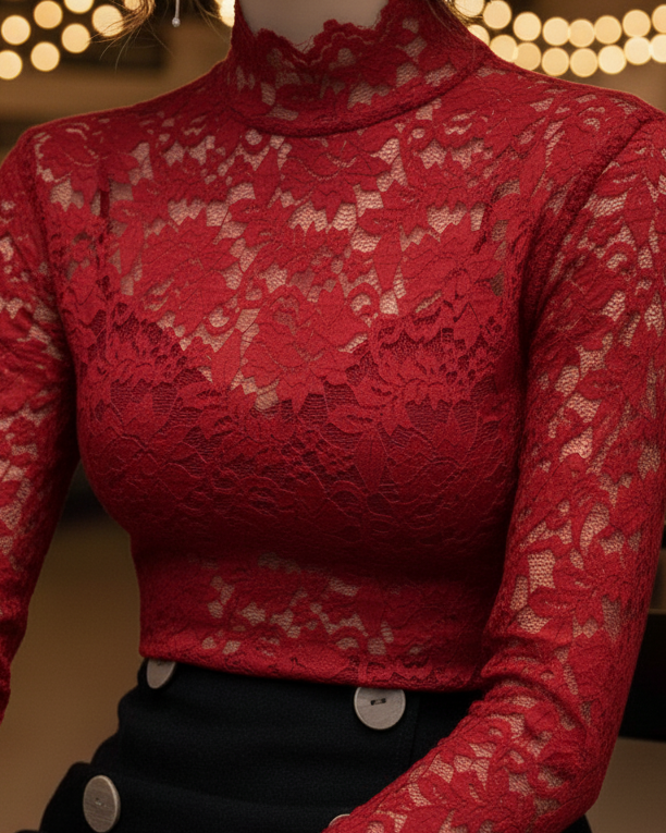 Damen Spitzenbluse Stehkragen Weiße Frühlingsbluse