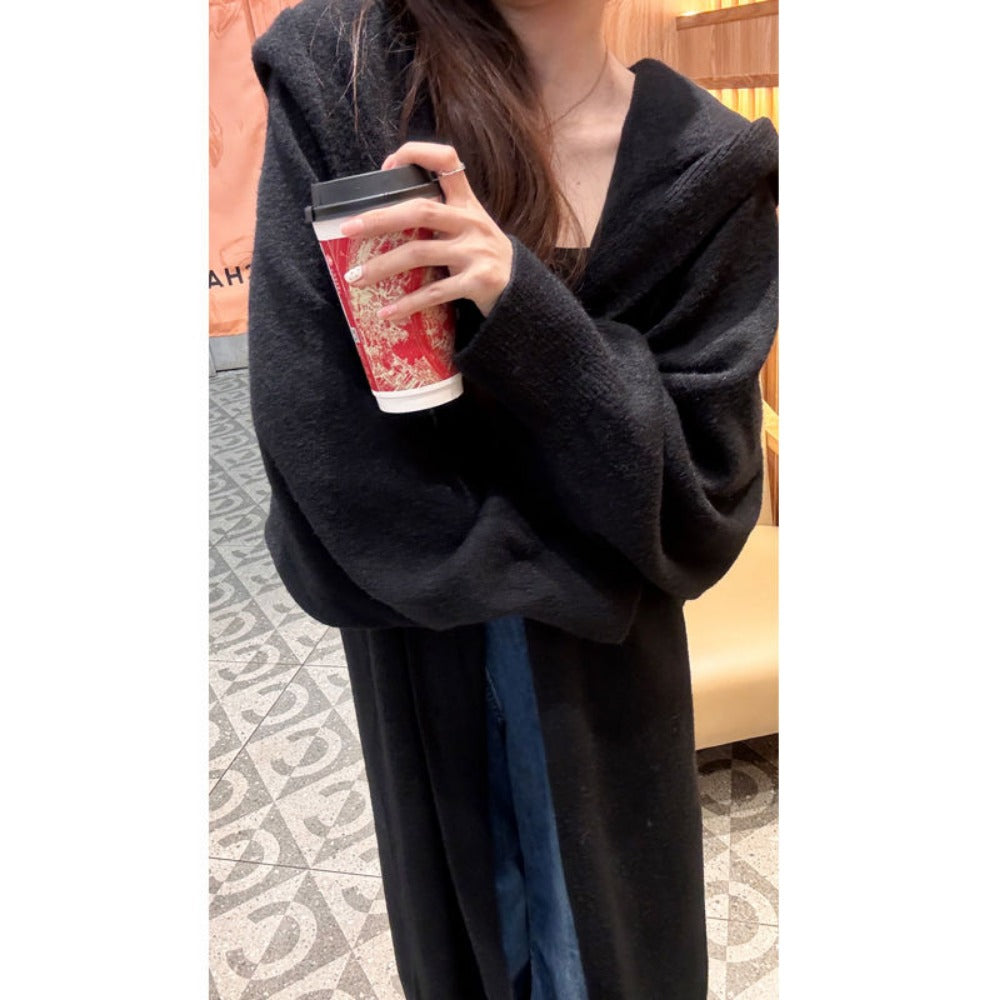 Damen Strickcardigan mit Kapuze Lang Ilaria