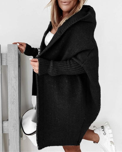 Eveloria Damen Strickjacke Einfarbig Kapuze FledermausÄrmel