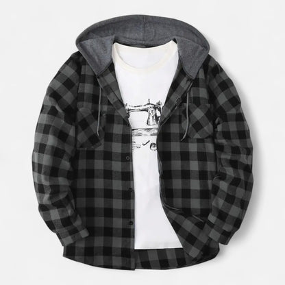 Jadon Herren Karo-Hoodie Knopfleiste Kordelzug