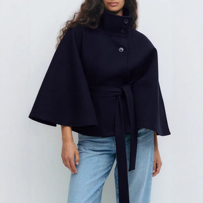 Damen Gürtel-Cape-Mantel Hohem Kragen Iolanda