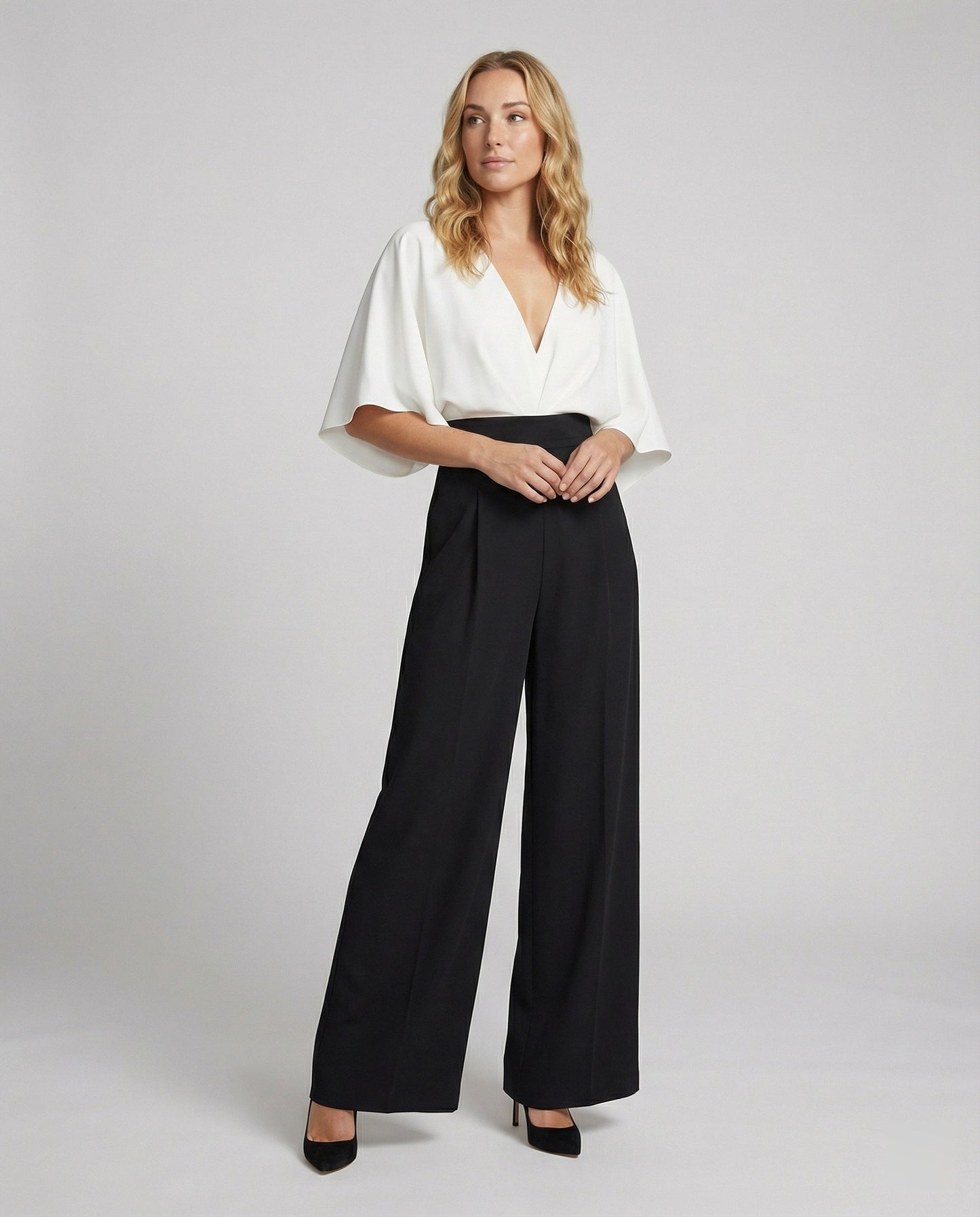 Eveloria Damen Jumpsuit Lockere Passform Kontrastfarben Schwarz - Eveloria