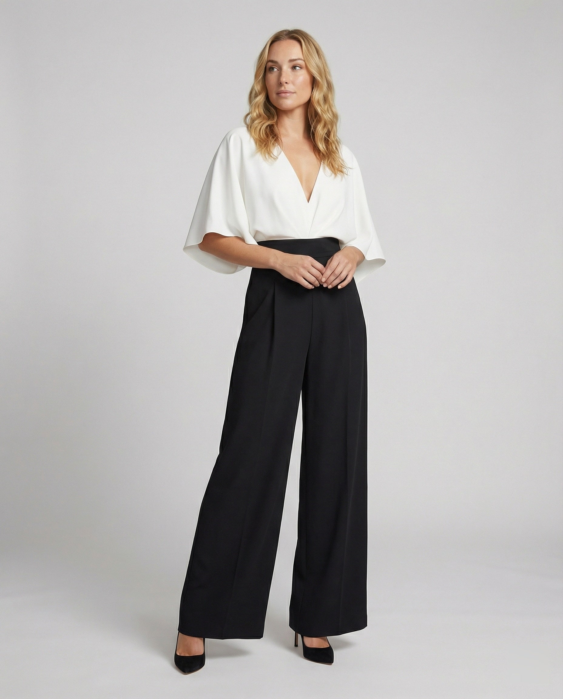 Eveloria Damen Jumpsuit Lockere Passform Kontrastfarben Schwarz - Eveloria