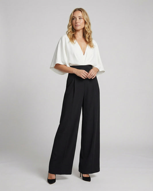Eveloria Damen Jumpsuit Lockere Passform Kontrastfarben Schwarz - Eveloria