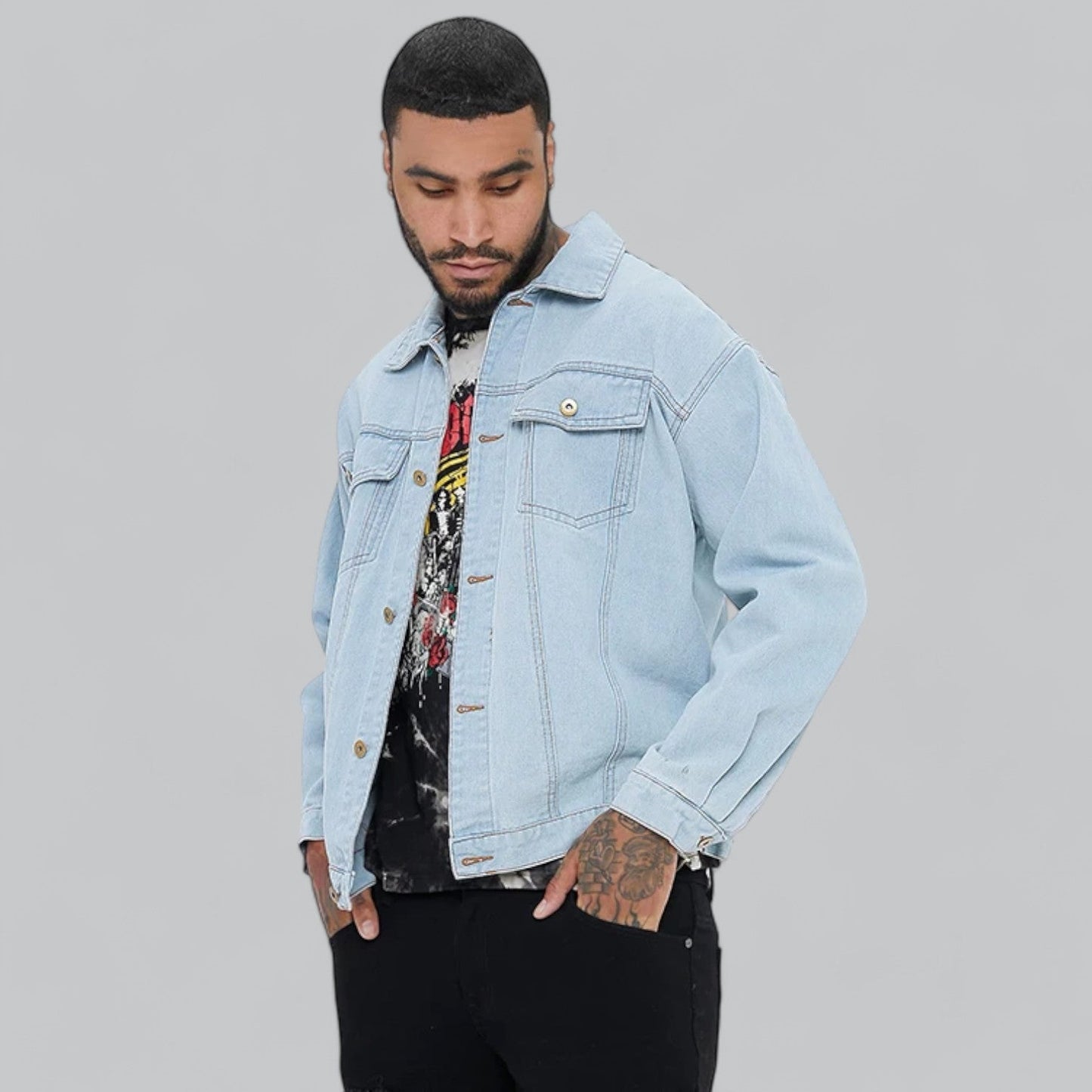 Eveloria Herren Jeansjacke Bequem Blau