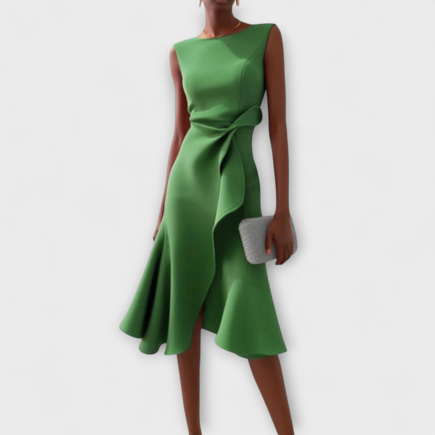 Damen Elegantes Ärmelloses Rüschen Midi Kleid