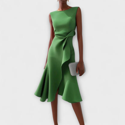 Damen Elegantes Ärmelloses Rüschen Midi Kleid