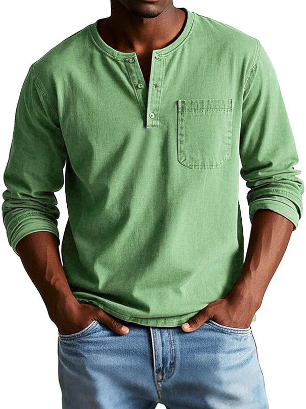 Herren Henley T-Shirt Langärmlig Lässig - Eveloria