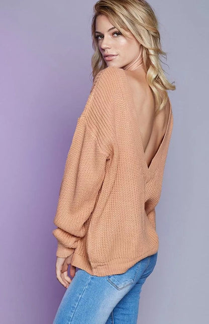 Damen Strickpullover V-Ausschnitt Weit