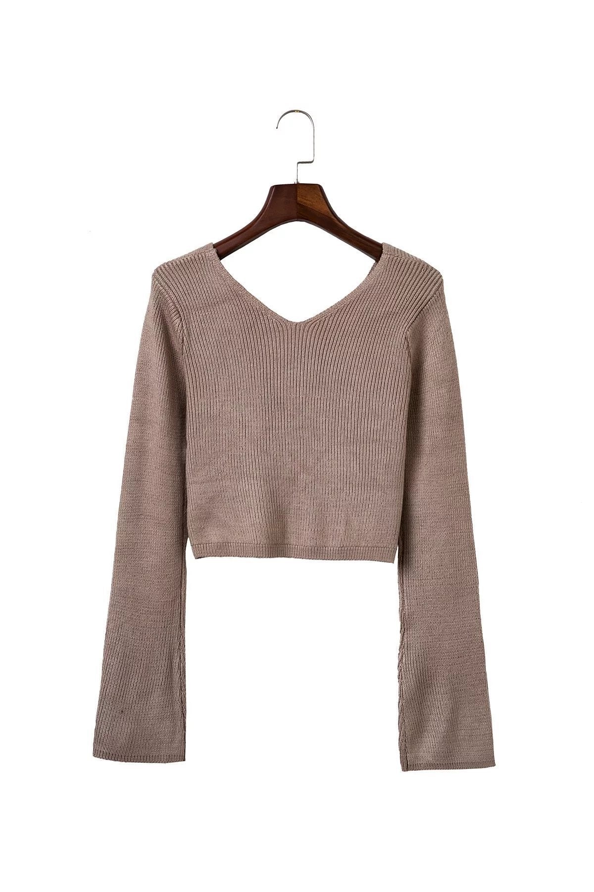 Damen Kurzer Pullover Weiter Kragen Rippstruktur Eveloria