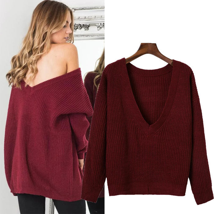 Damen Strickpullover V-Ausschnitt Weit