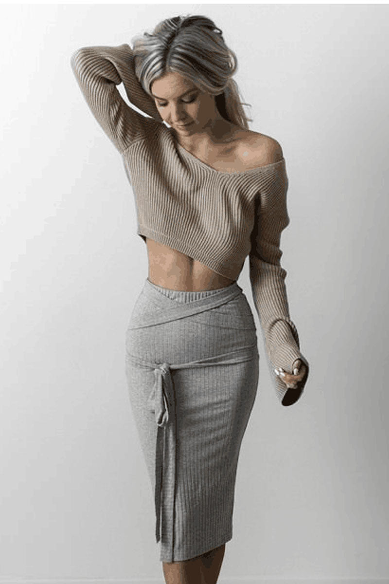 Damen Kurzer Pullover Weiter Kragen Rippstruktur Eveloria