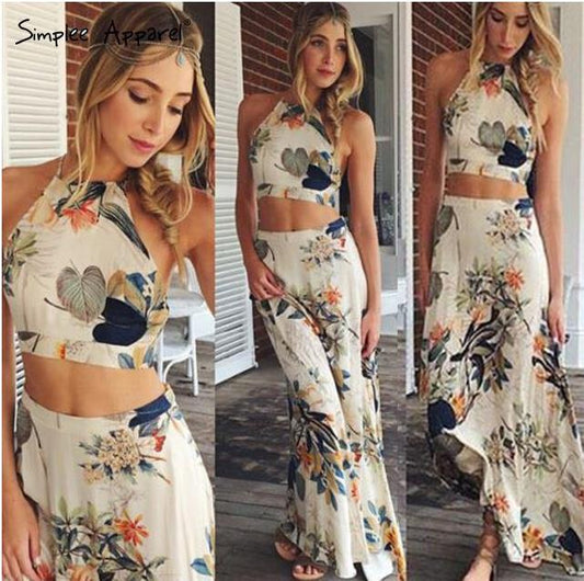 Damen Crop- und Maxi-Rock Set Floralmuster Hochtaillierend - Eveloria