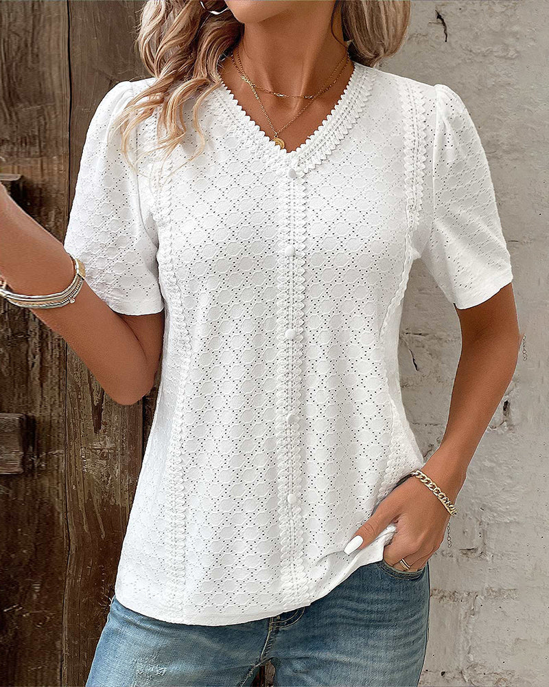 Eveloria Damen Kurzärmelige Bluse Weiß