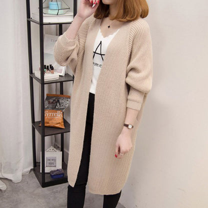 Damen Strickcardigan Offene Front Tieftaschen Beige Eveloria - Eveloria
