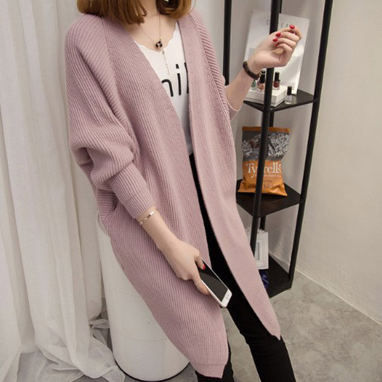 Damen Strickcardigan Offene Front Tieftaschen Beige Eveloria