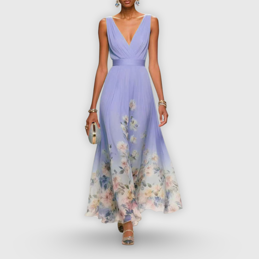 Damen Blumen Maxi-Kleid V-Ausschnitt