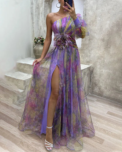 Damen Florales One-Shoulder Frühlingskleid