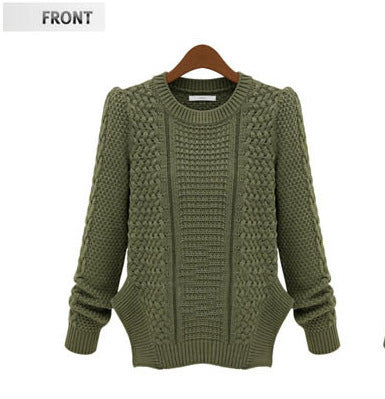 Damen Grobstrickpullover Strukturmaschen Lässig Beige Eveloria