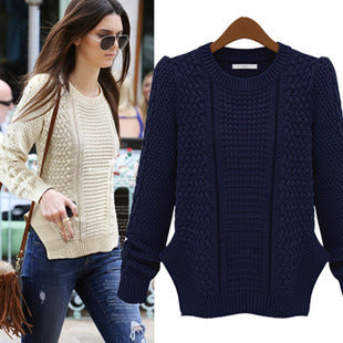 Damen Grobstrickpullover Strukturmaschen Lässig Beige Eveloria