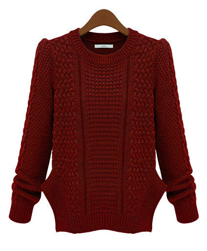 Damen Grobstrickpullover Strukturmaschen Lässig Beige Eveloria