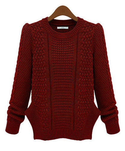 Damen Grobstrickpullover Strukturmaschen Lässig Beige Eveloria