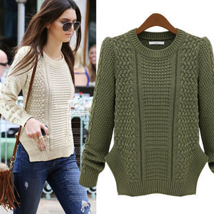 Damen Grobstrickpullover Strukturmaschen Lässig Beige Eveloria