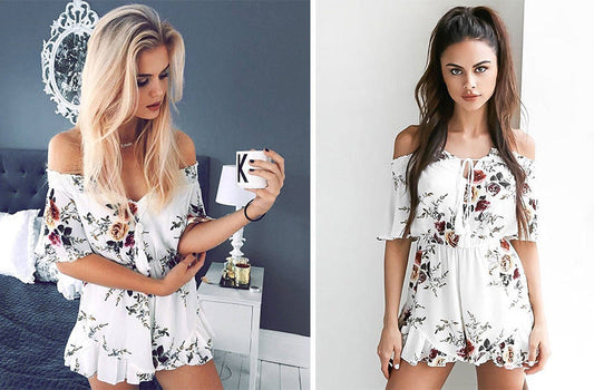 Damen Off-Shoulder Jumpsuit Floralmuster Eveloria - Eveloria