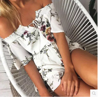 Damen Off-Shoulder Jumpsuit Floralmuster Eveloria