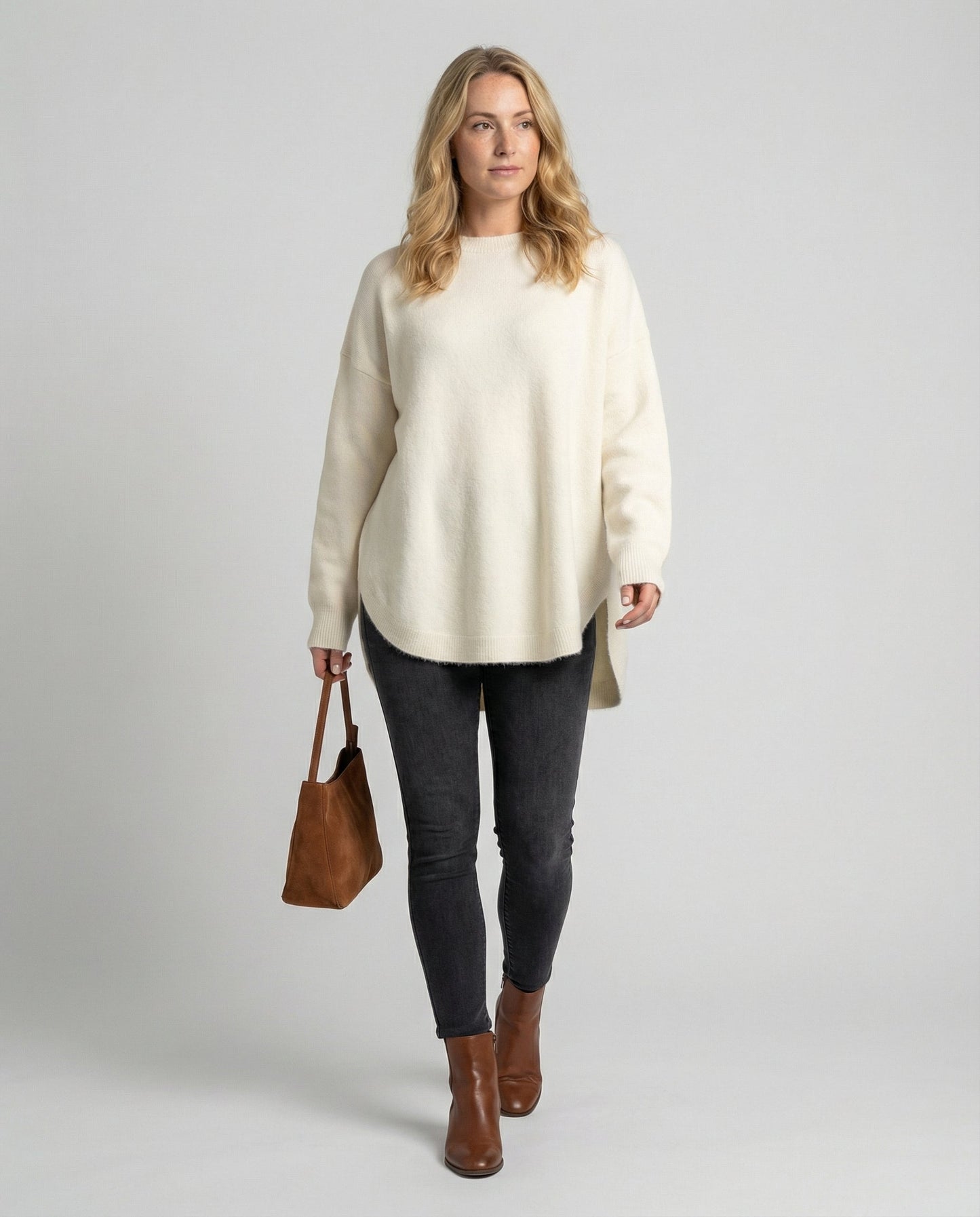 Damen Oversized Pullover Baumwolle Beige