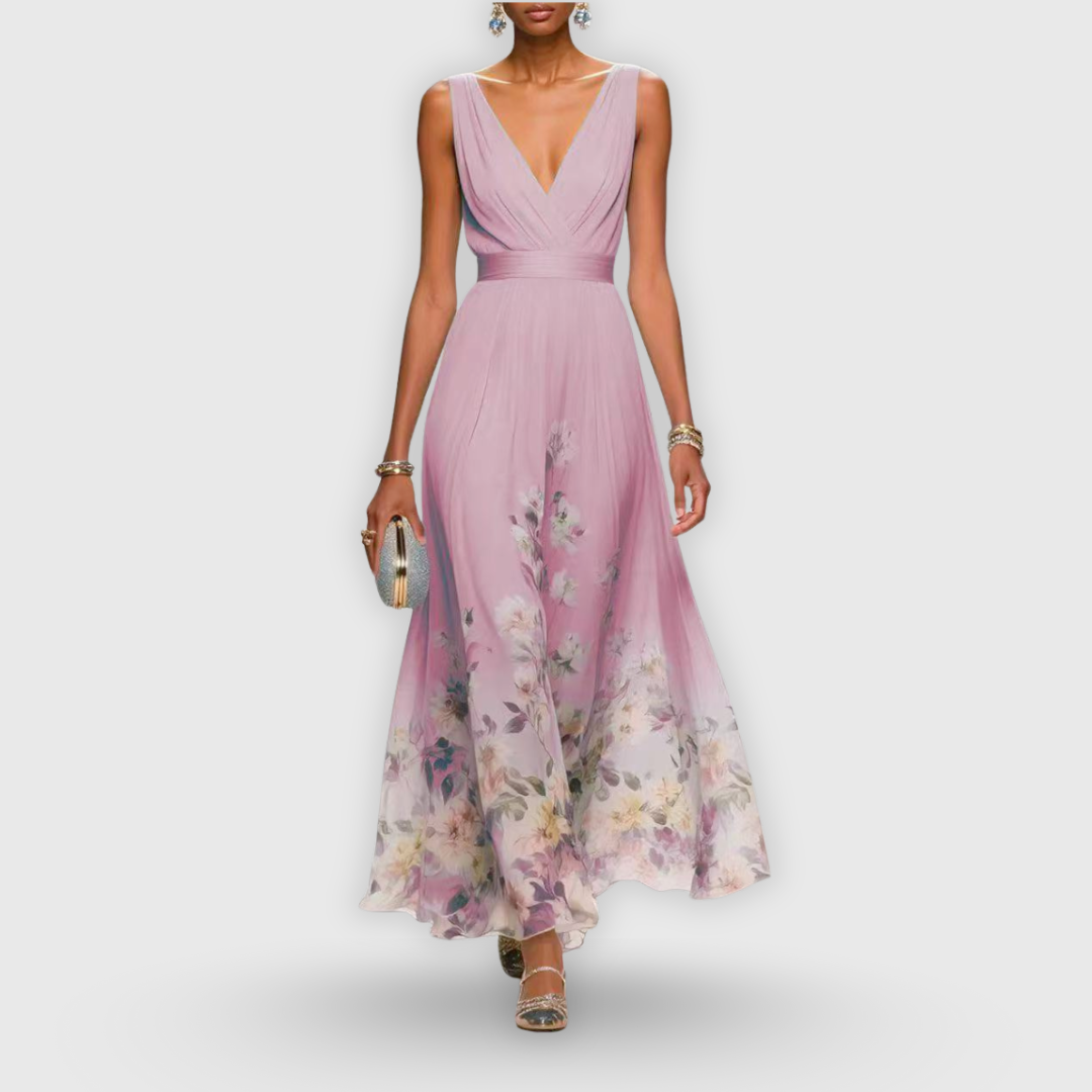 Damen Blumen Maxi-Kleid V-Ausschnitt