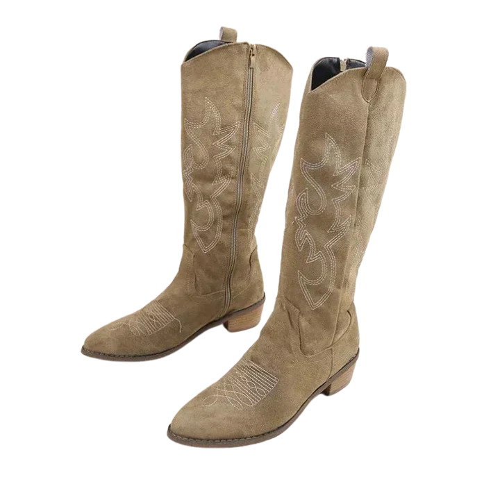 Eveloria Damen Cowgirl-Stiefel Leder Komfort