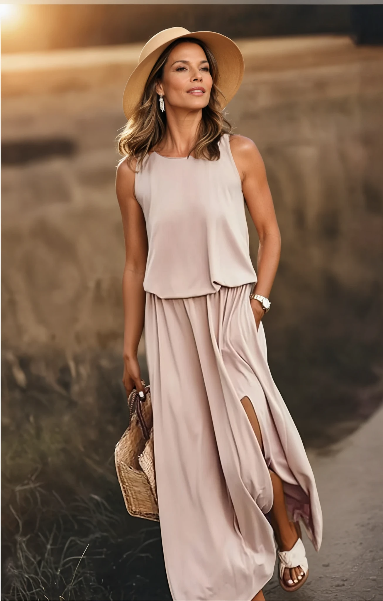 Damen Maxi-Sommerkleid Ärmellos Mit Seitenschlitz