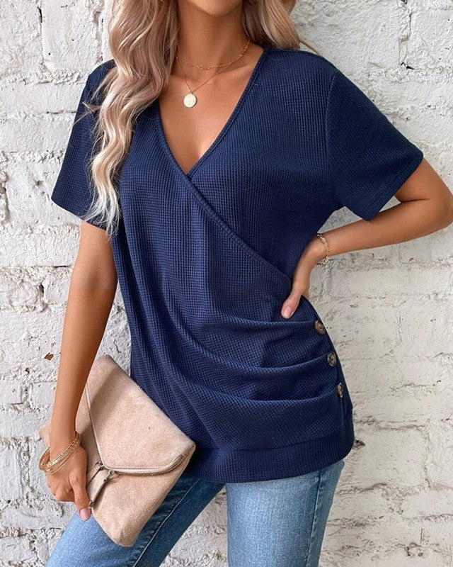 Damen Strickshirt V-Ausschnitt Blau Fein
