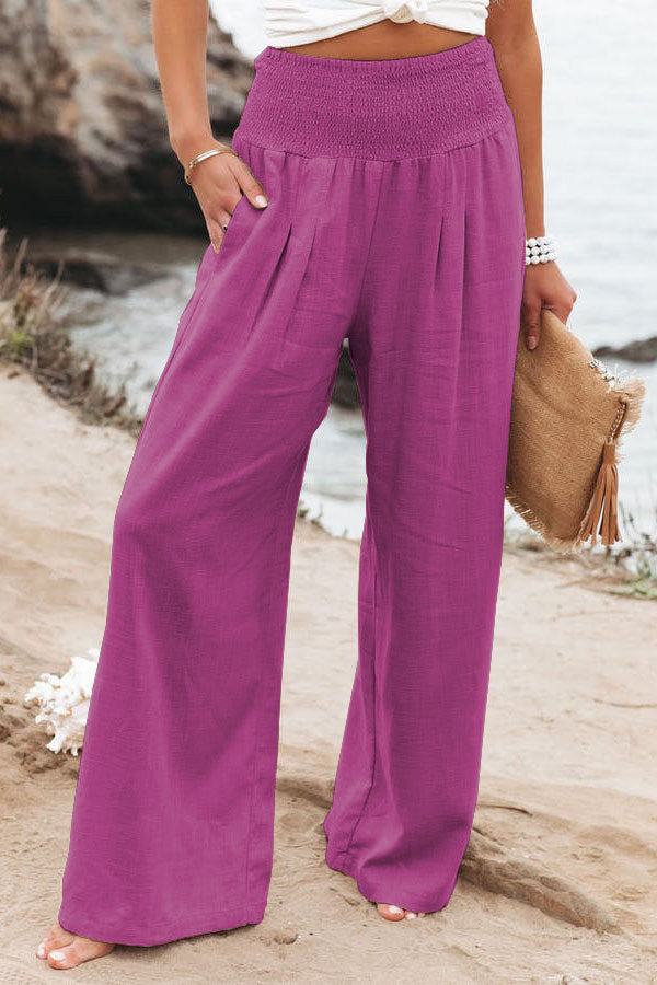 Damen High-Waist Hosen Weites Bein