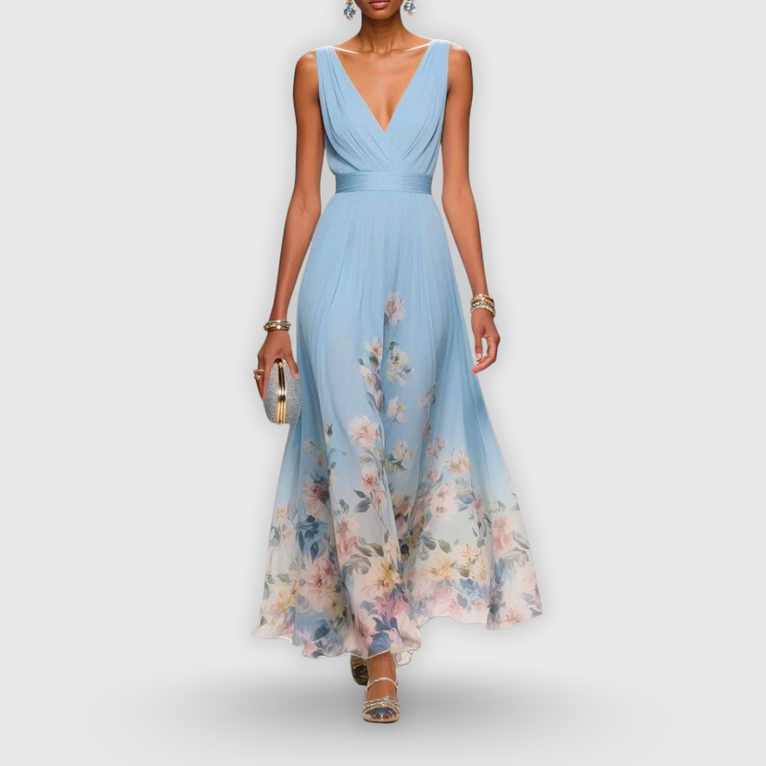 Damen Blumen Maxi-Kleid V-Ausschnitt - Eveloria