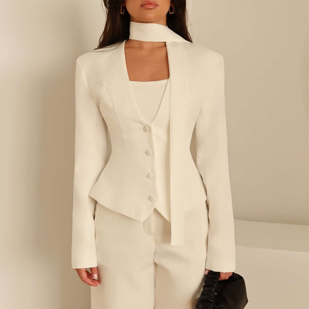 Damen Blazerjacke Langärmlig mit Schal