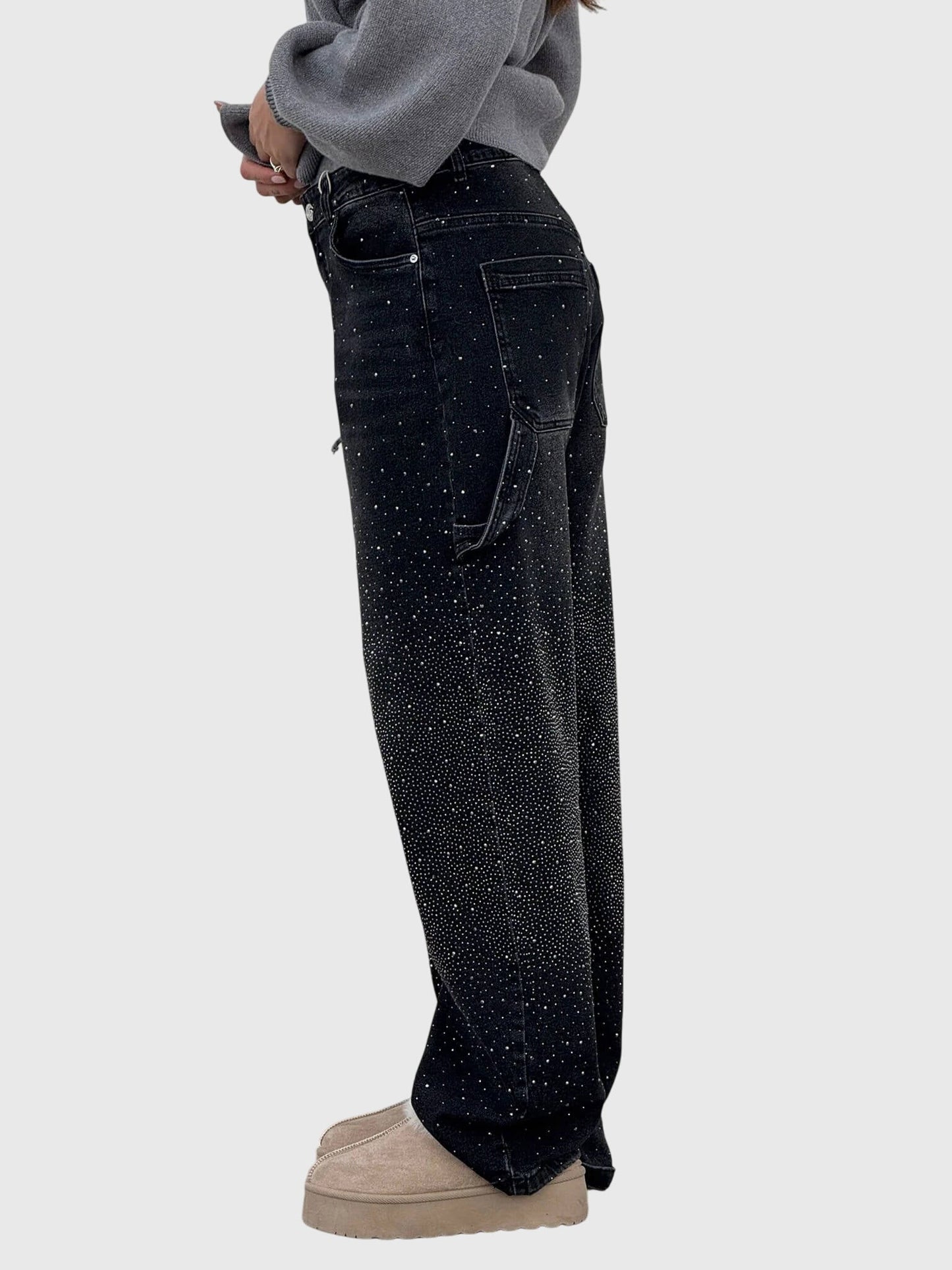 Damen Glänzende Diamant Jeans Hose