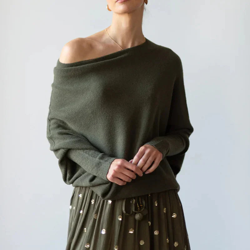 Eveloria Damen Asymmetrischer Pullover Drapiert