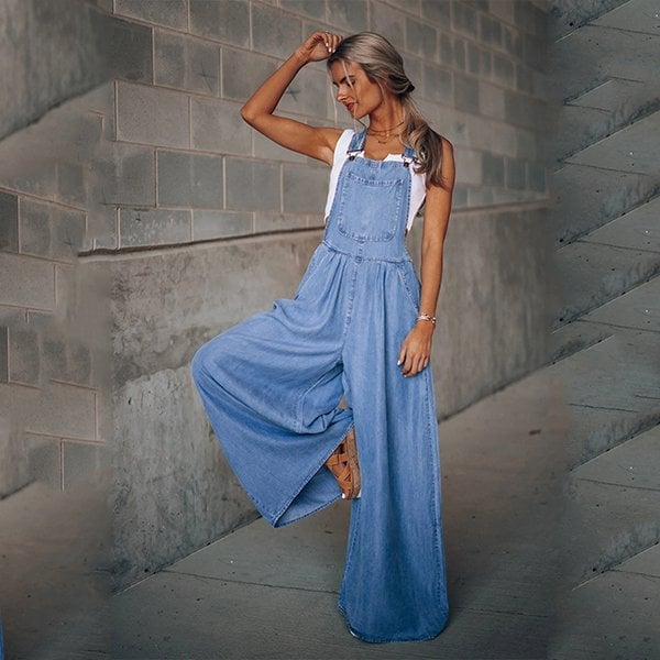 Damen Denim Jumpsuit Blau