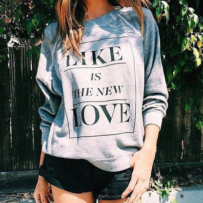 Damen Sweatshirt Lässig Mit Schriftzug Grau Eveloria