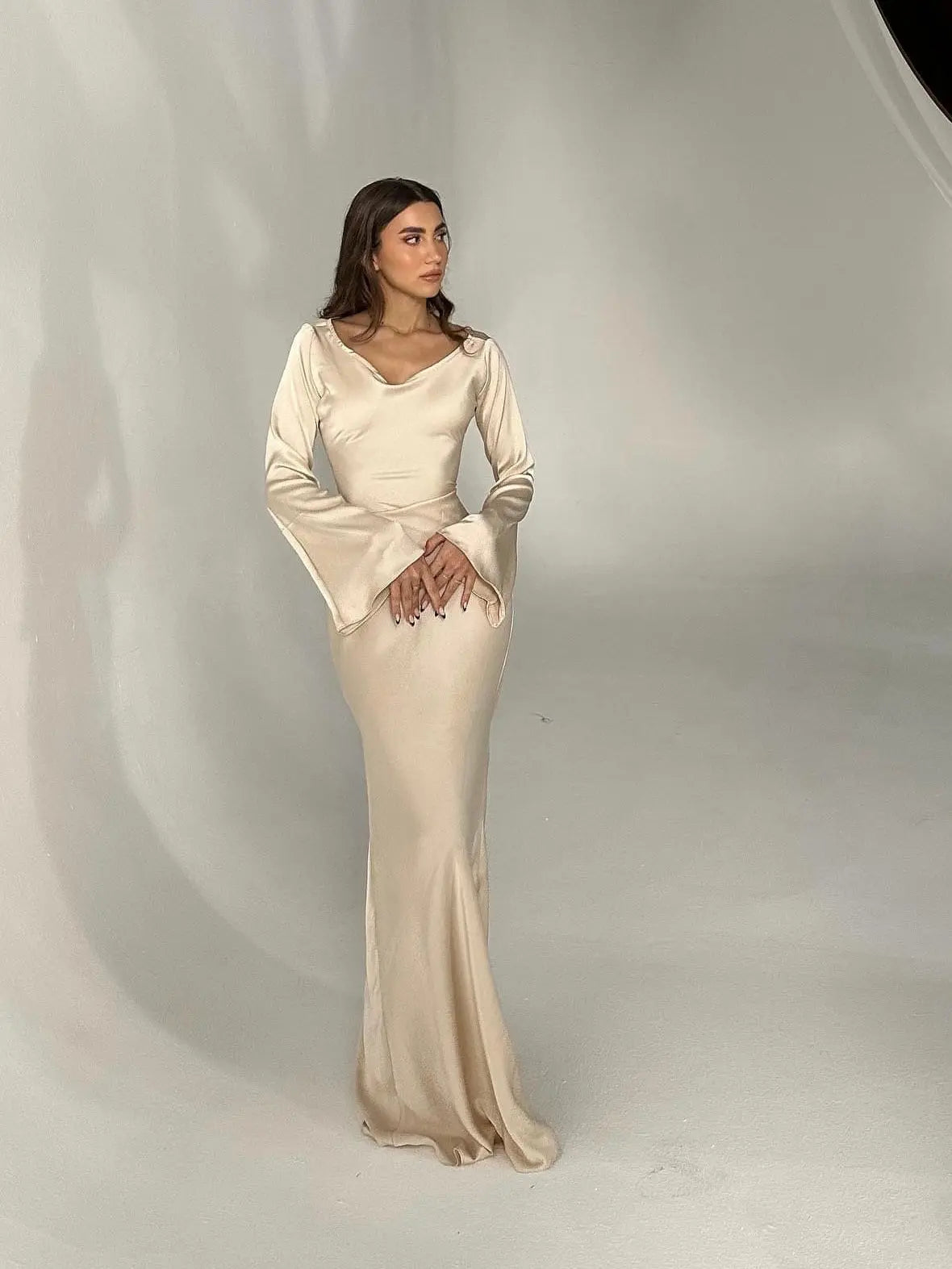 Damen Abendkleid Maxikleid Figurbetont Lange Ärmel