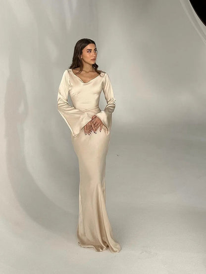 Damen Abendkleid Maxikleid Figurbetont Lange Ärmel