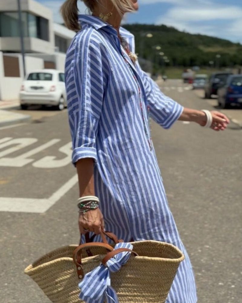 Damen Gestreiftes Sommerkleid aus Leinen Jasmin Optik