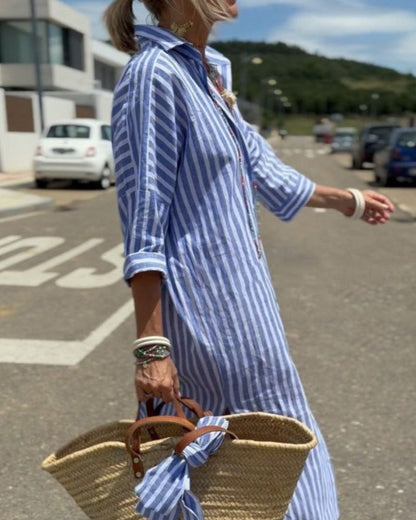 Damen Gestreiftes Sommerkleid aus Leinen Jasmin Optik