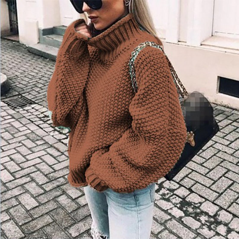 Damen Rollkragenpullover Grobstrick Kuschelig Beige