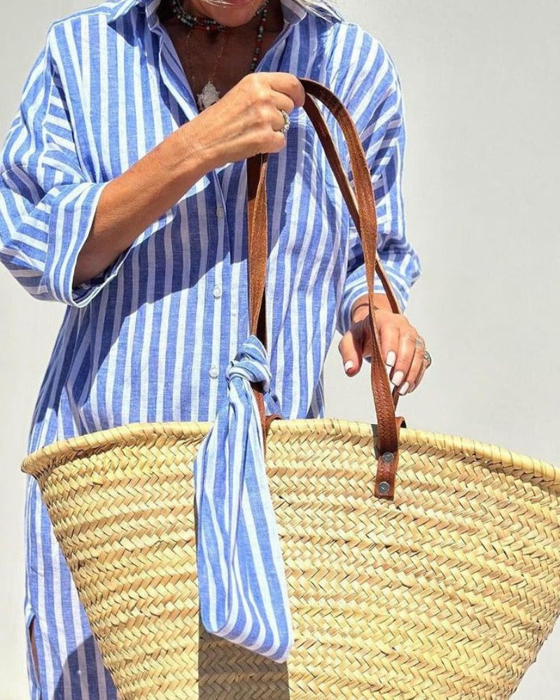 Damen Gestreiftes Sommerkleid aus Leinen Jasmin Optik