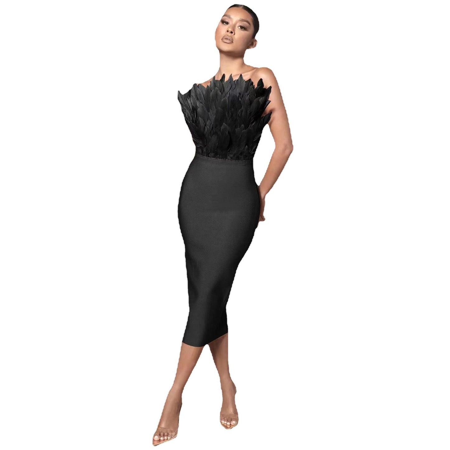 Eveloria Damen Kleid Federtop Anmutig